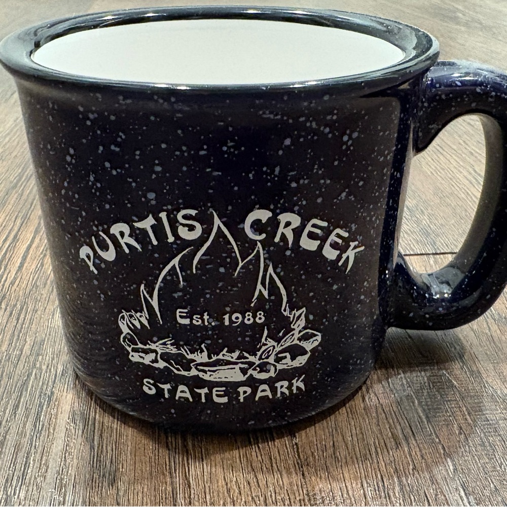 Blue china Purtis Creek state park-Texas State Parks mug in campfire type scheme
